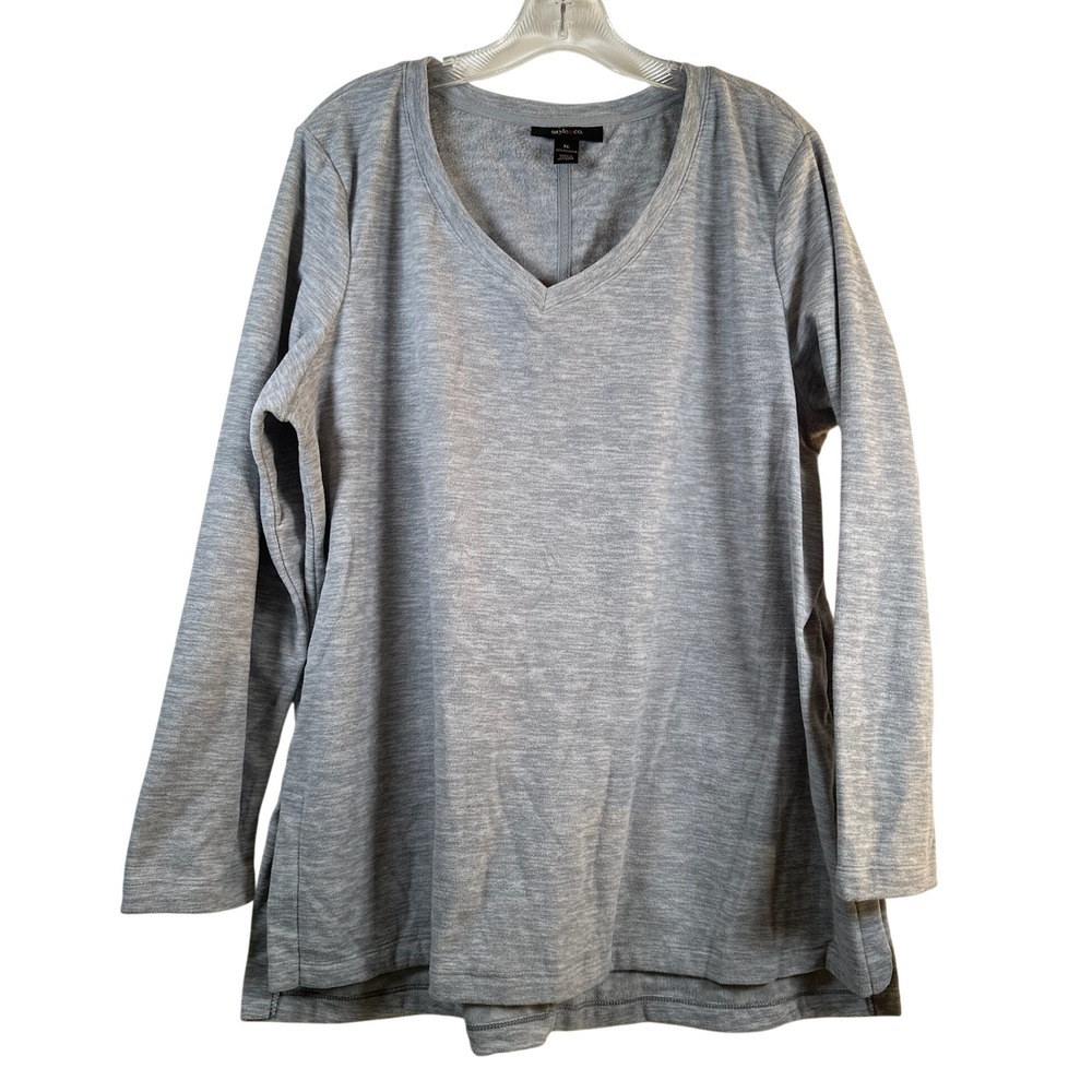 Style & Co Womens XL Heather Gray Fleece V-Neck Pullover Long Sleeve Top NEW